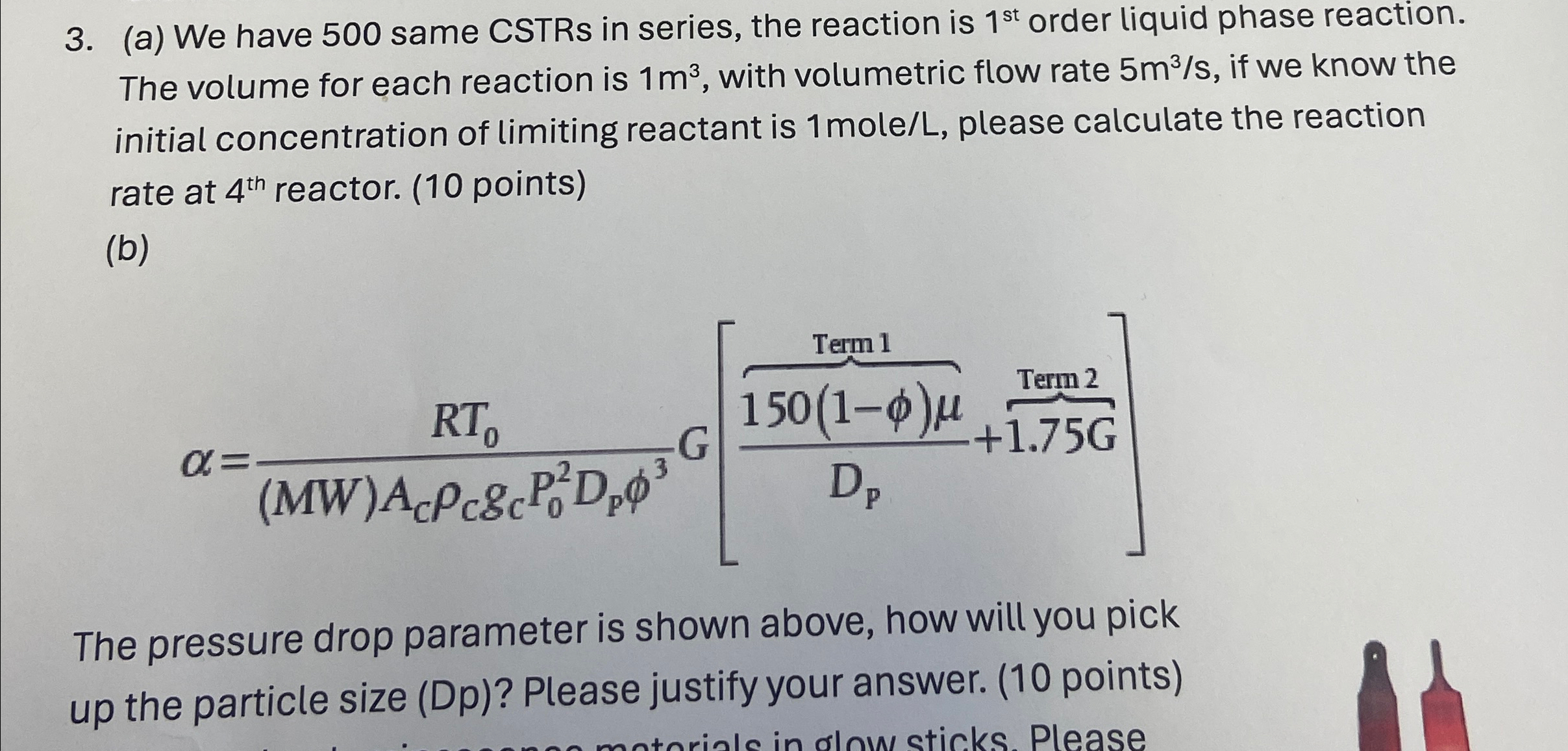  (a) We have 500 same CSTRs in series, the reaction is