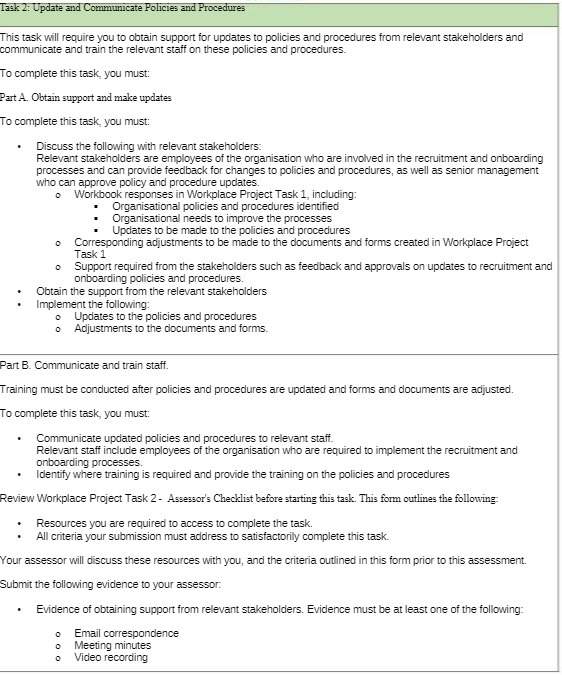  Task 2: Update and Communicate Policies and Procedures This task will