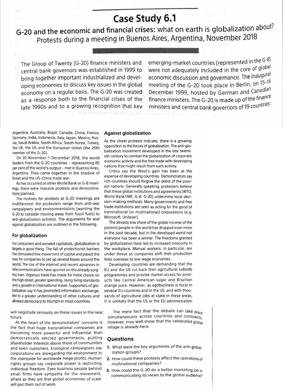 What were the key arguments of the anti-globalisation-groups? Case Study 6.1 G-20