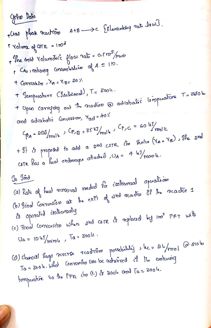 gas phase reaction A+BC follows an elementary rate law and occurs in