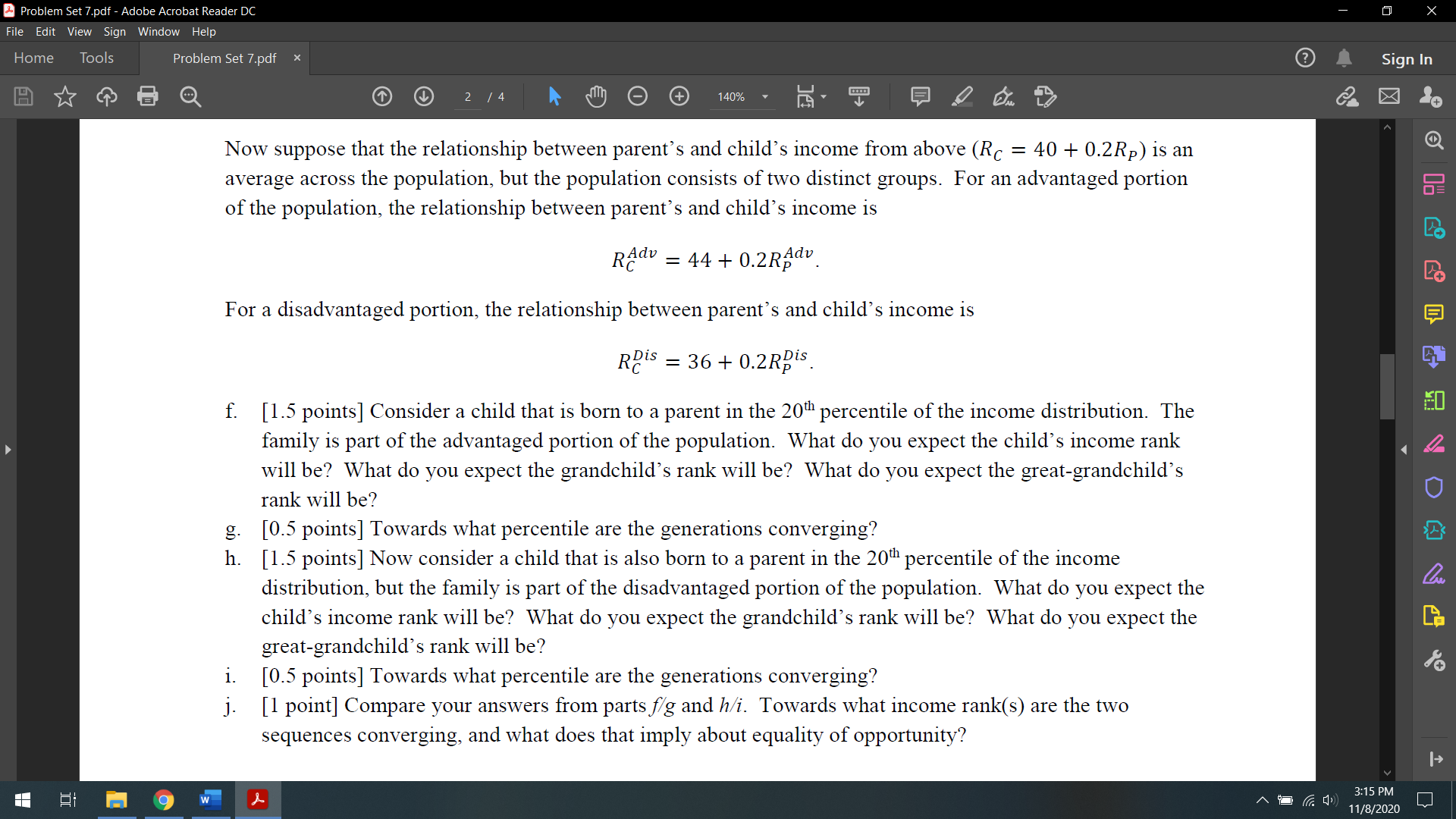 on a child's income. In a world without any intergenerational mobility, a