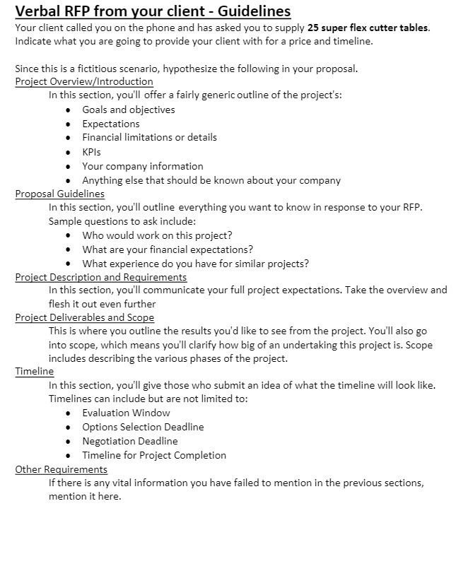  Verbal RFP from your client - Guidelines Your client called you