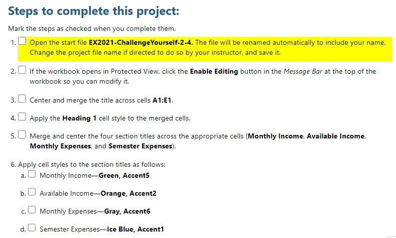  Steps to complete this project: Mark the steps as checked when