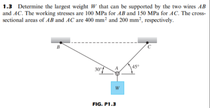1.3 Determine the largest weight W that can be supported by