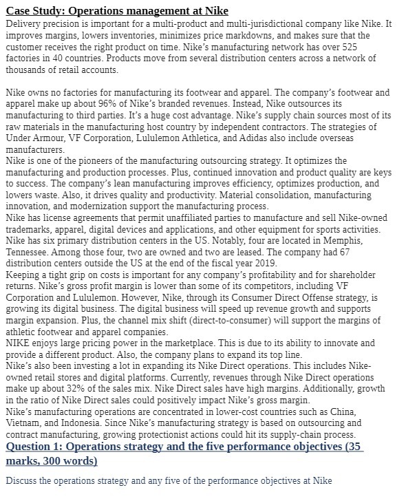 Case Study: Operations management at Nike Delivery precision is important for