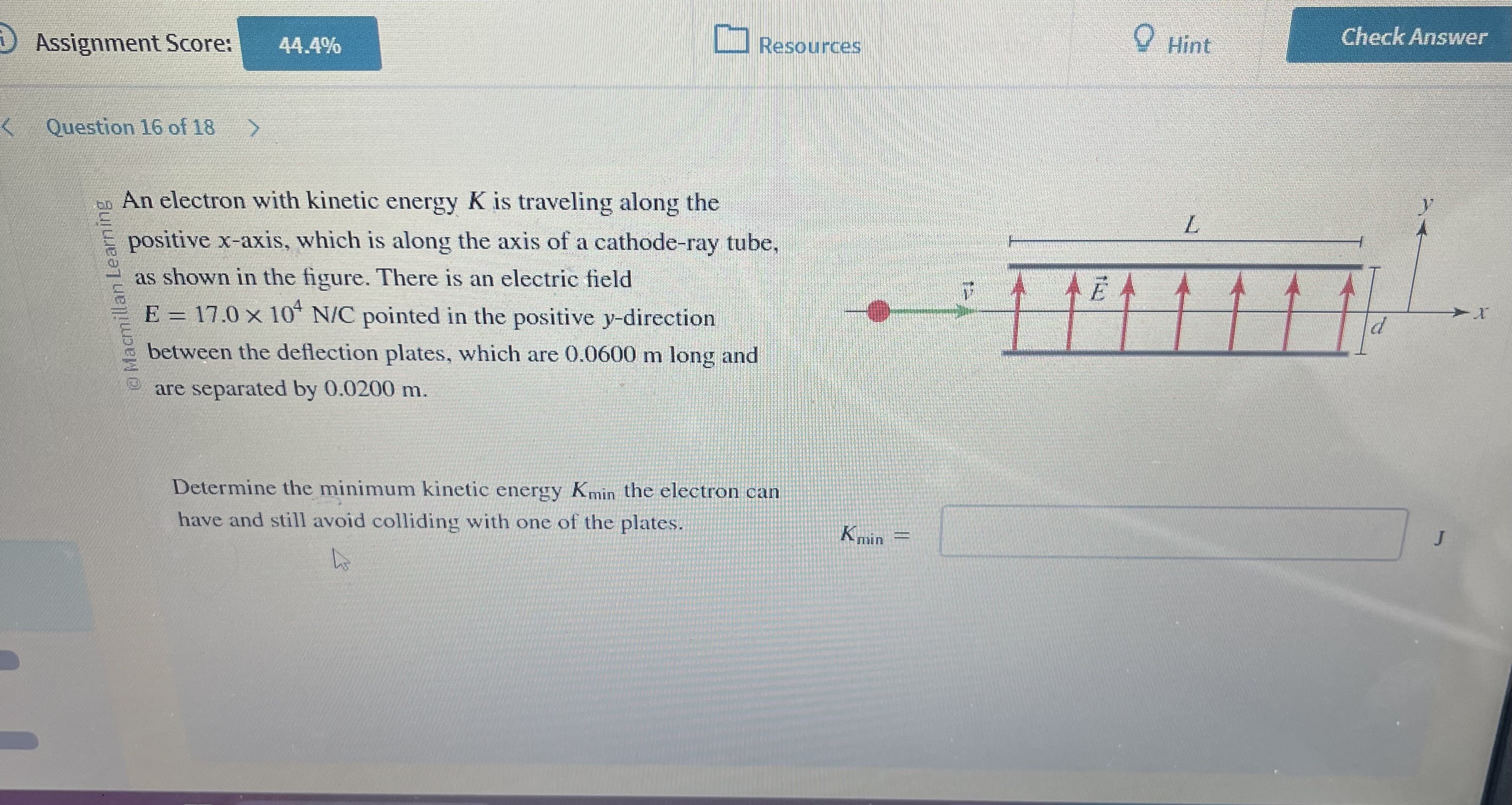 Assignment Score: 44.4% Resources 9 Hint Check Answer