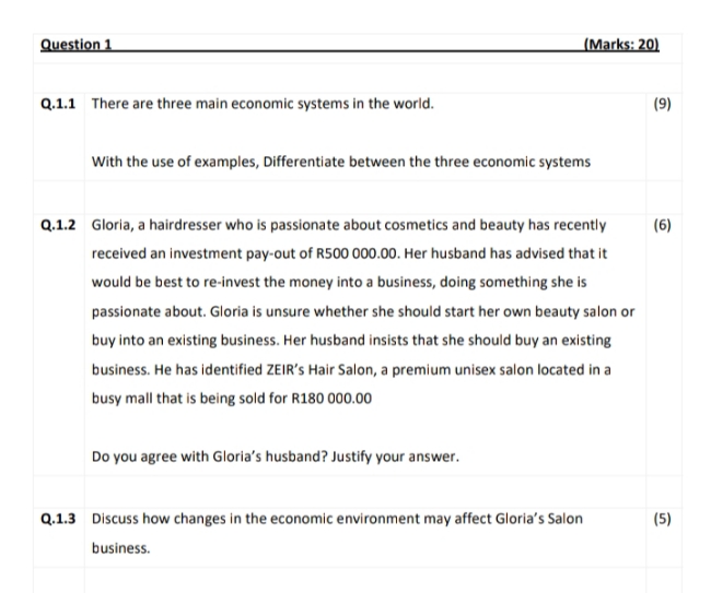 Please help me with this question. Question 1 (Marks: 20) Q.1.1 There