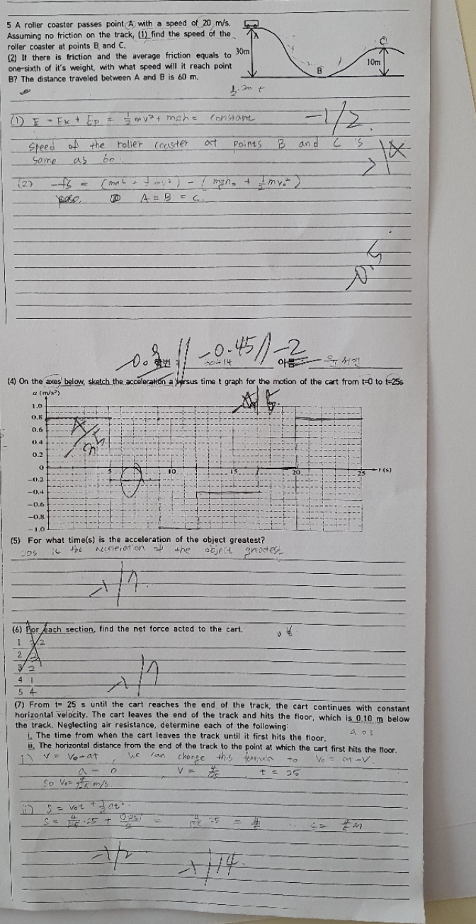 physics question 5 A roller coaster passes point A with a speed