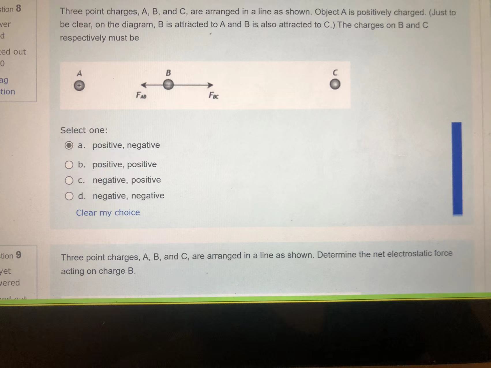  tion 8 Three point charges, A, B, and C, are arranged