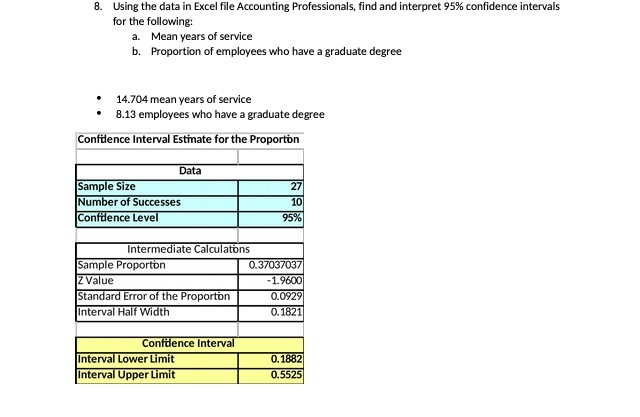  B. Using the data in Excel file Accounting Professionals, find and