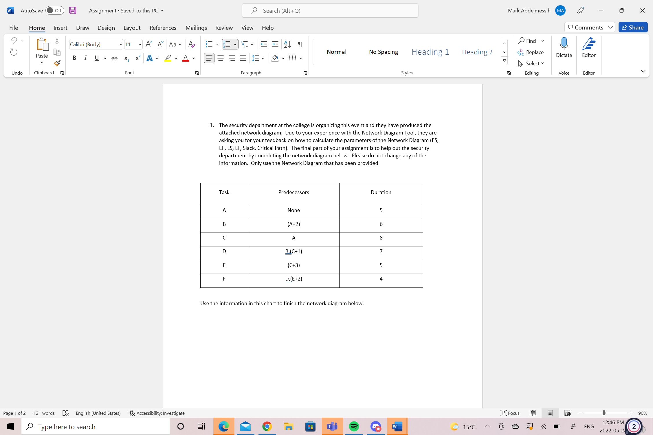  w AutoSave off Assignment . Saved to this PC Search (Alt+Q)