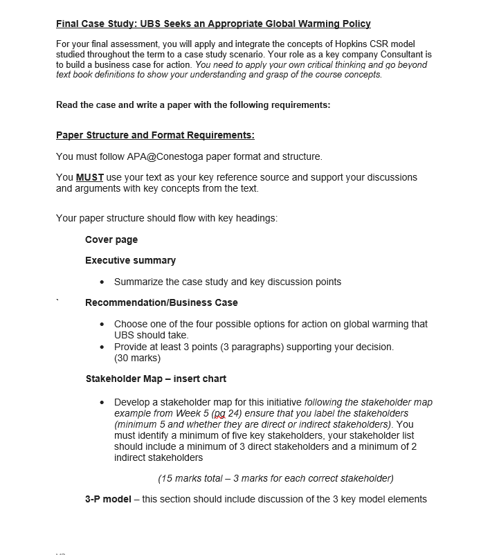  Final Case Study: UBS Seeks an Appropriate Global Warming Policy For