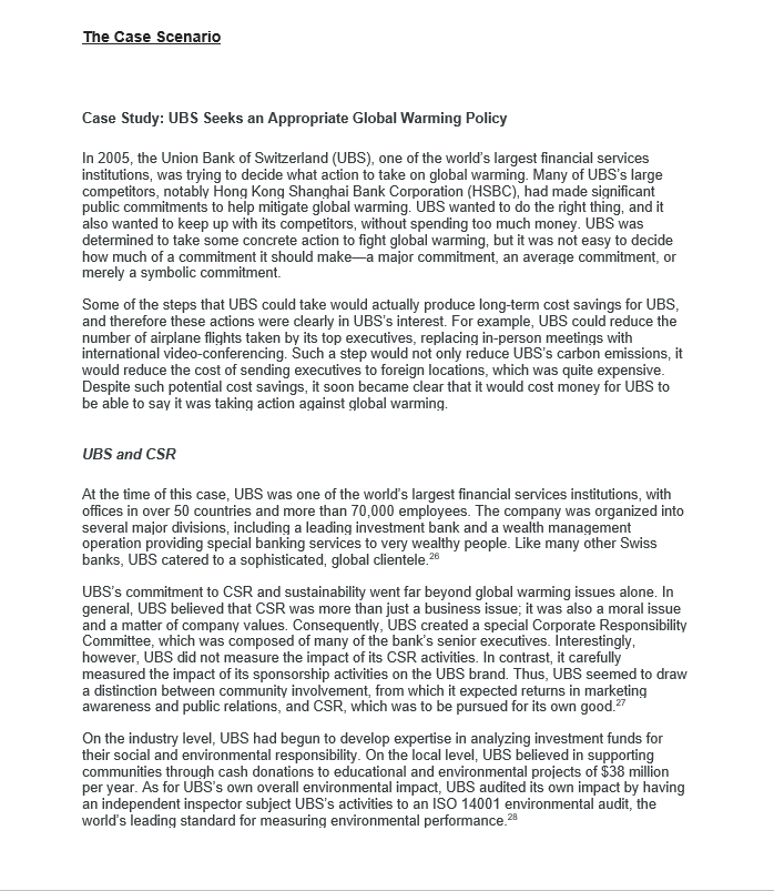 CSR model studied throughout the term to a case study scenario. Your