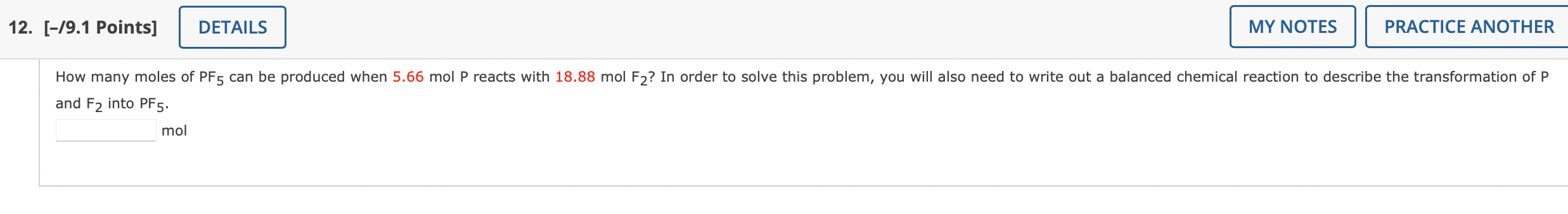 and F2 into PF5. mol
