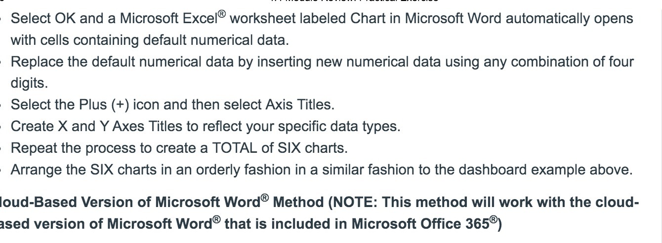  I Select OK and a Microsoft Excel worksheet labeled Chart in