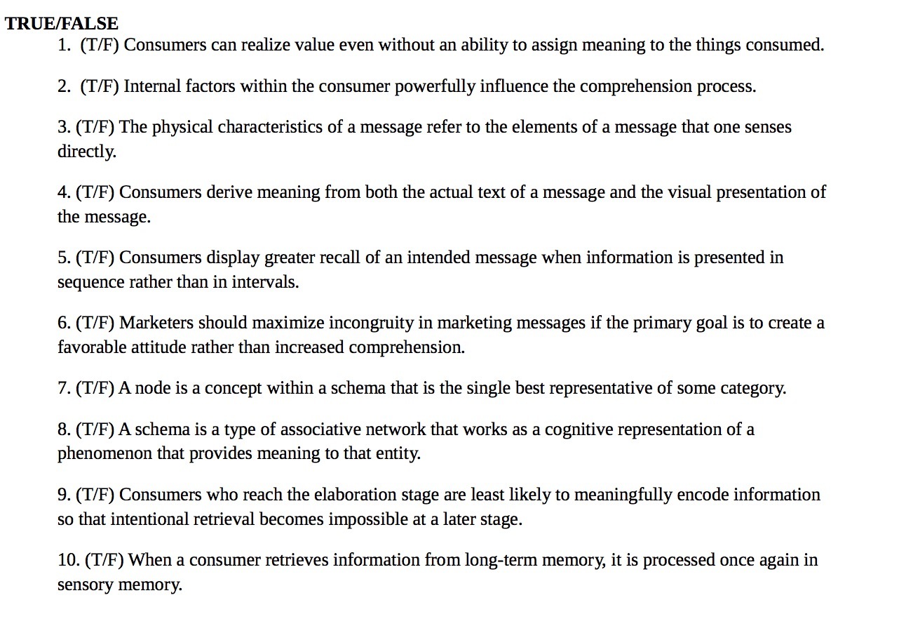  TRUEIFALSE 1. (T/F) Consumers can realize value even without an ability