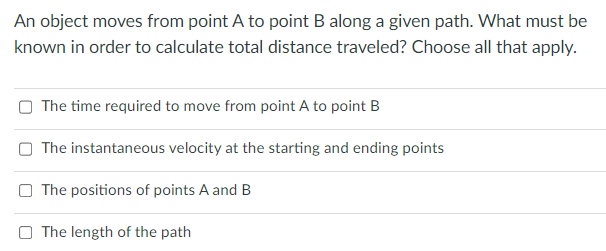 An object moves from point A to point B along a