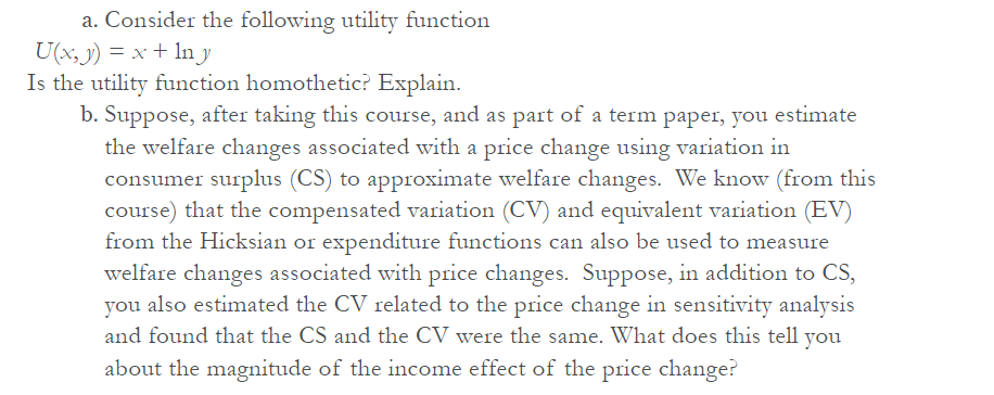 Please see attached a. Consider the following utility function U(x,_y) : x