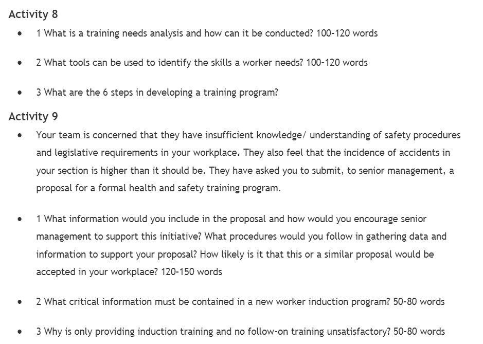 Activity 8 1 What is a training needs analysis and how