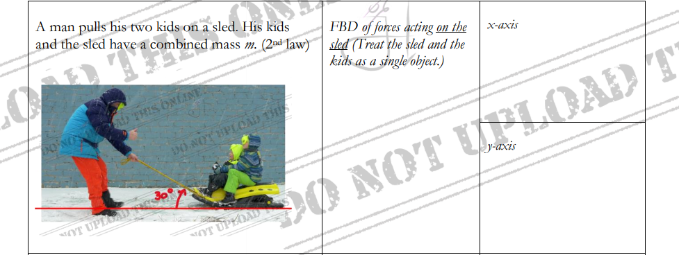 and the Newton's Law of Motion indicated in each scenario to write