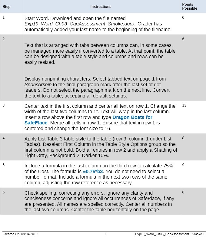  Step Instructions Points Possible 1 Start Word. Download and open the