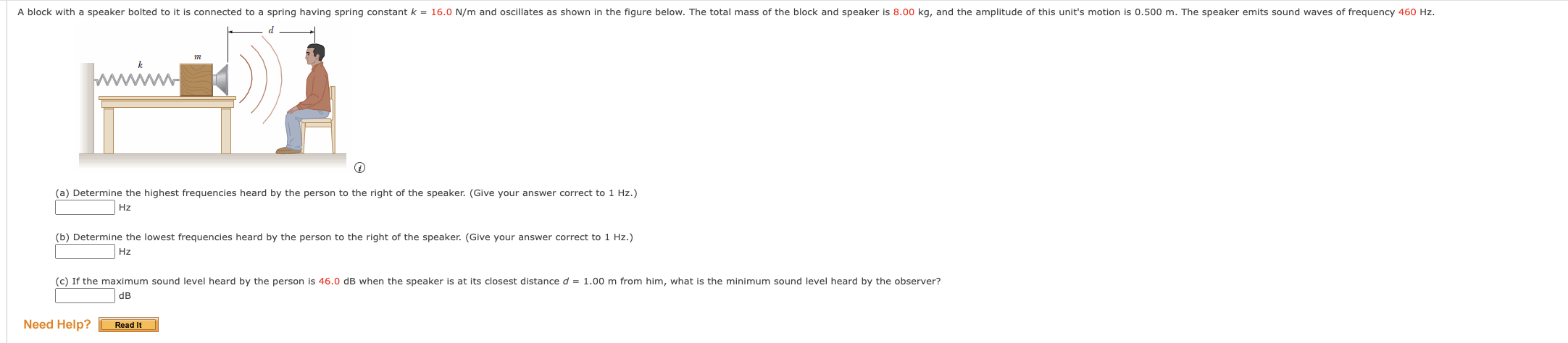 question 14 A block with a speaker bolted to it is connected