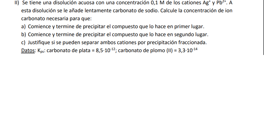  .....II) Se tiene una disolucin acuosa con una concentracin 0,1 M