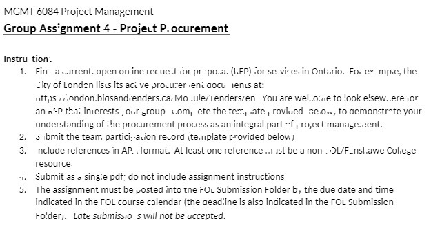  MGMT 6084 Project Management Group Assignment 4 - Project P. ocurement