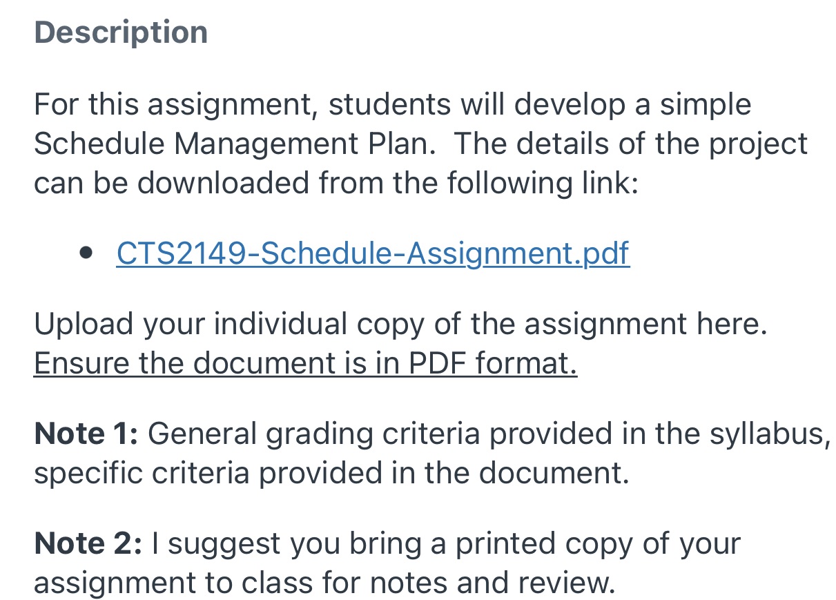 Description For this assignment, students will develop a simple Schedule Management