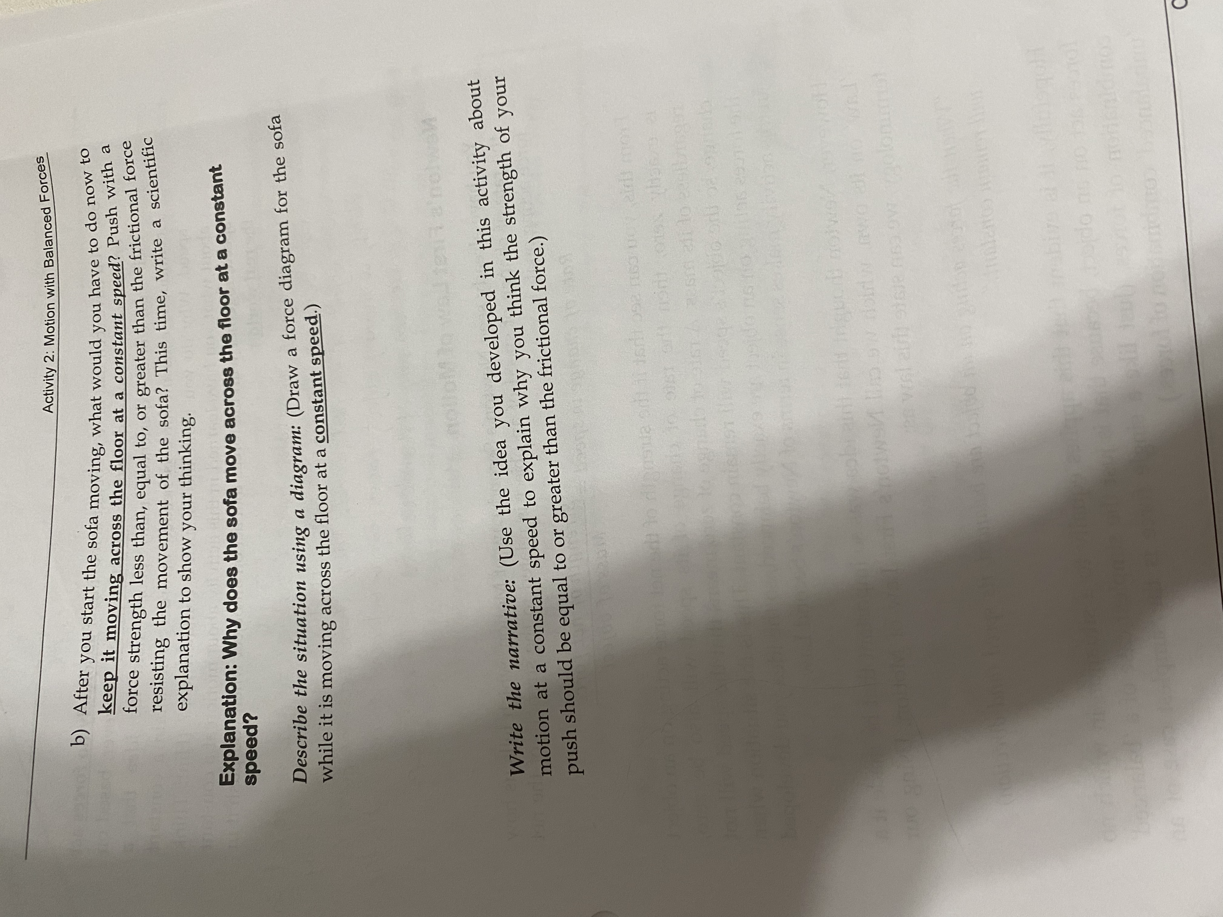 Activity 2: Motion with Balanced Forces b) After you start the