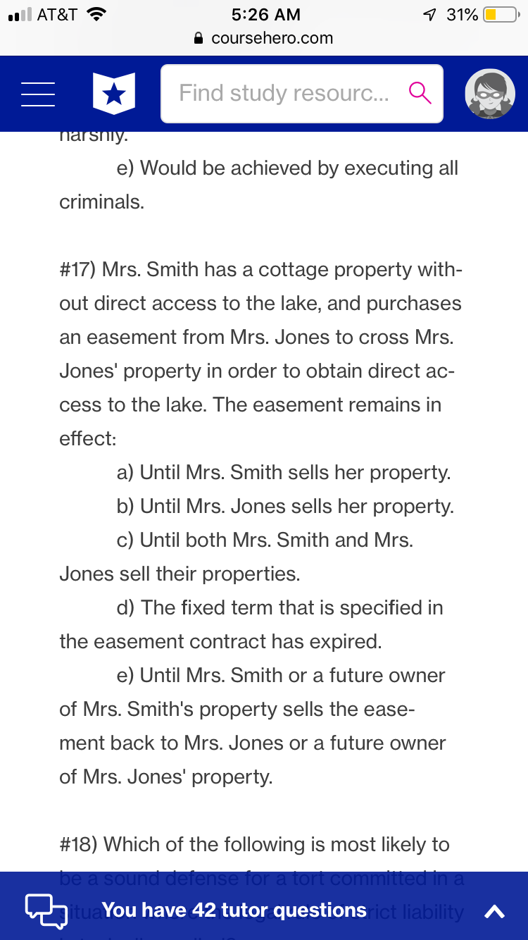 What is the answer to this question ? I know an easement