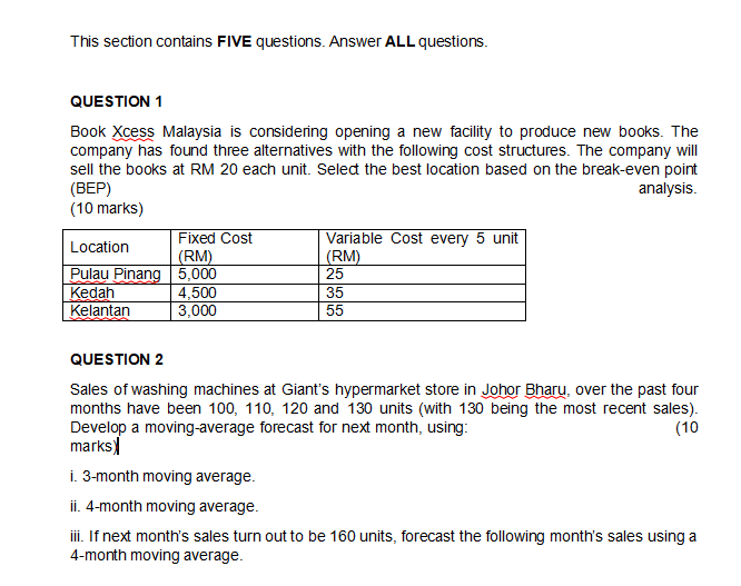  This section contains FIVE questions. Answer ALL questions. QUESTION 1 Book