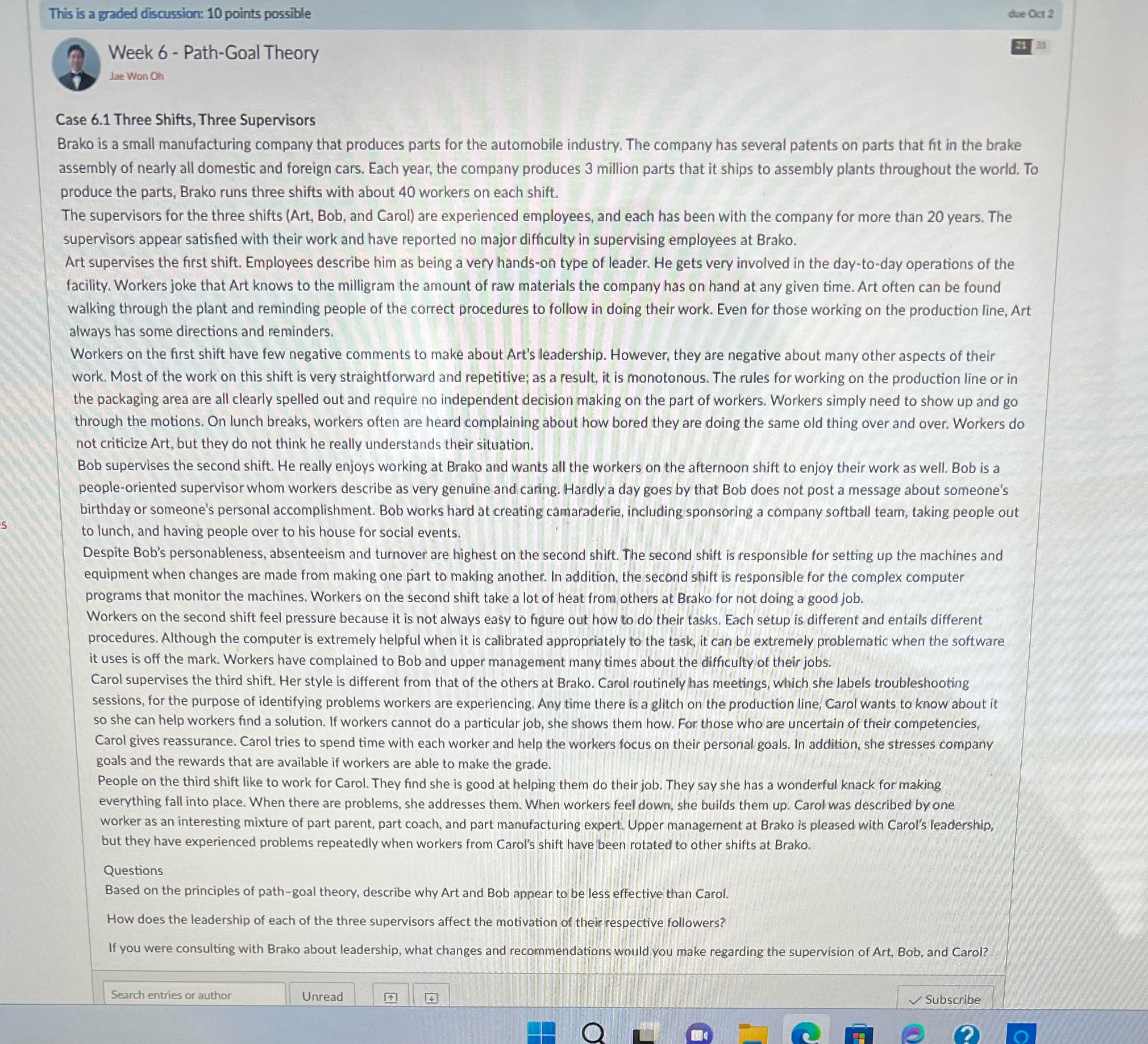  This is a graded discussion: 10 points possible due Oct 2