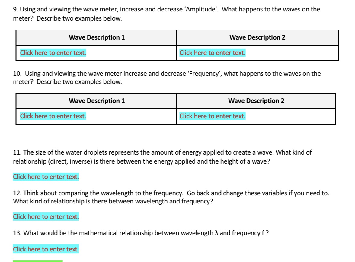 Having the PHET sim - WAVES Please help with 9-13 9. Using