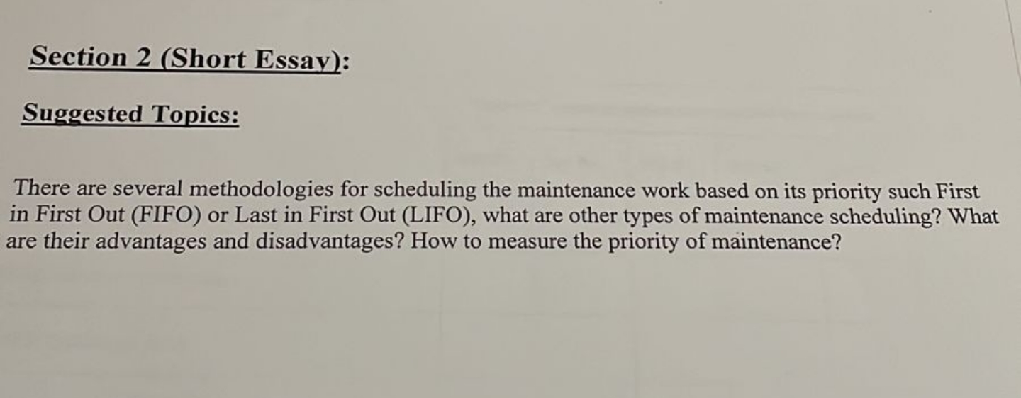 I need solve this question Section 2 (Short Essay): Suggested Topics: There