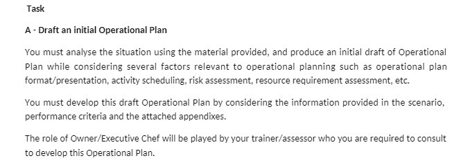  Task A - Draft an initial Operational Plan You must analyse