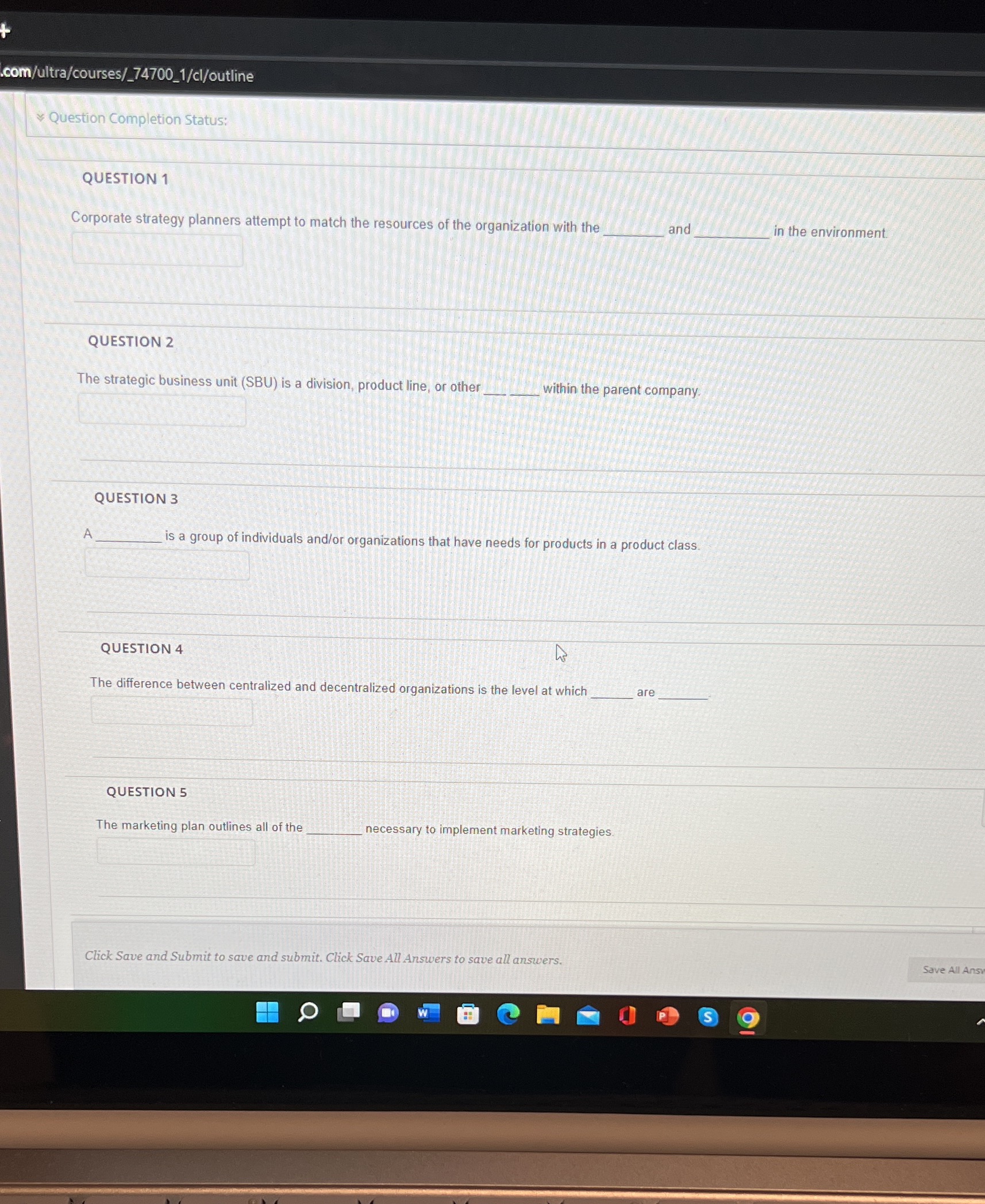 For study guide :) .com/ultra/courses/_74700_1/cl/outline Question Completion Status: QUESTION 1 Corporate strategy