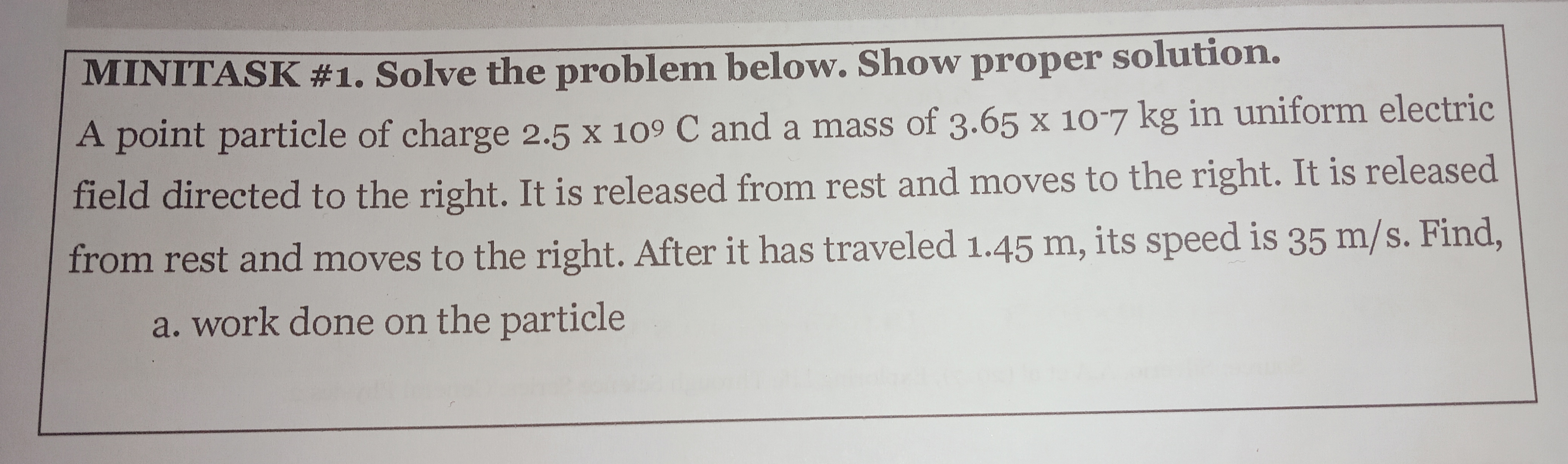 moved from x =1.0 m to x =1.5 m in an electric