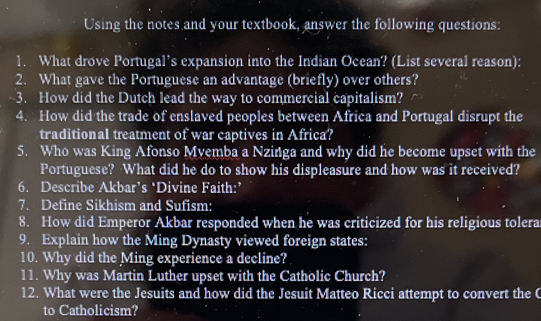 Using the notes and your textbook, answer the following questions. 1.