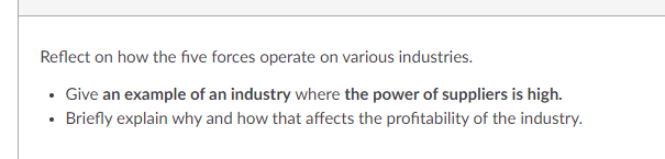 industries. . Give an example of an industry where the entry barrier