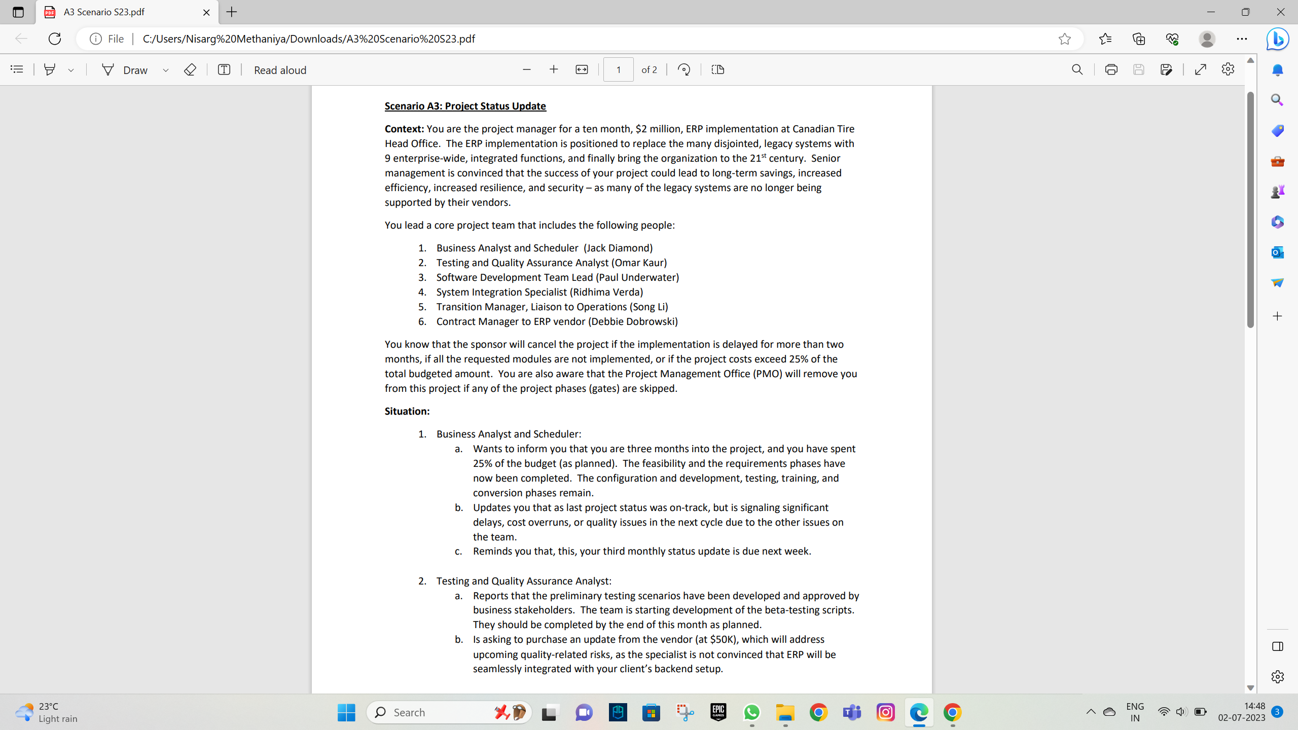 DE A3 Scenario $23.pdf X + X G File | C:/Users/Nisarg%20Methaniya/Downloads/A3%20Scenario%20523.pdf