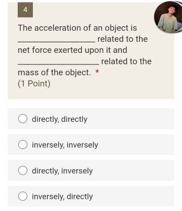 Point) O Law of acceleration O Law of inertia Law of action-reaction