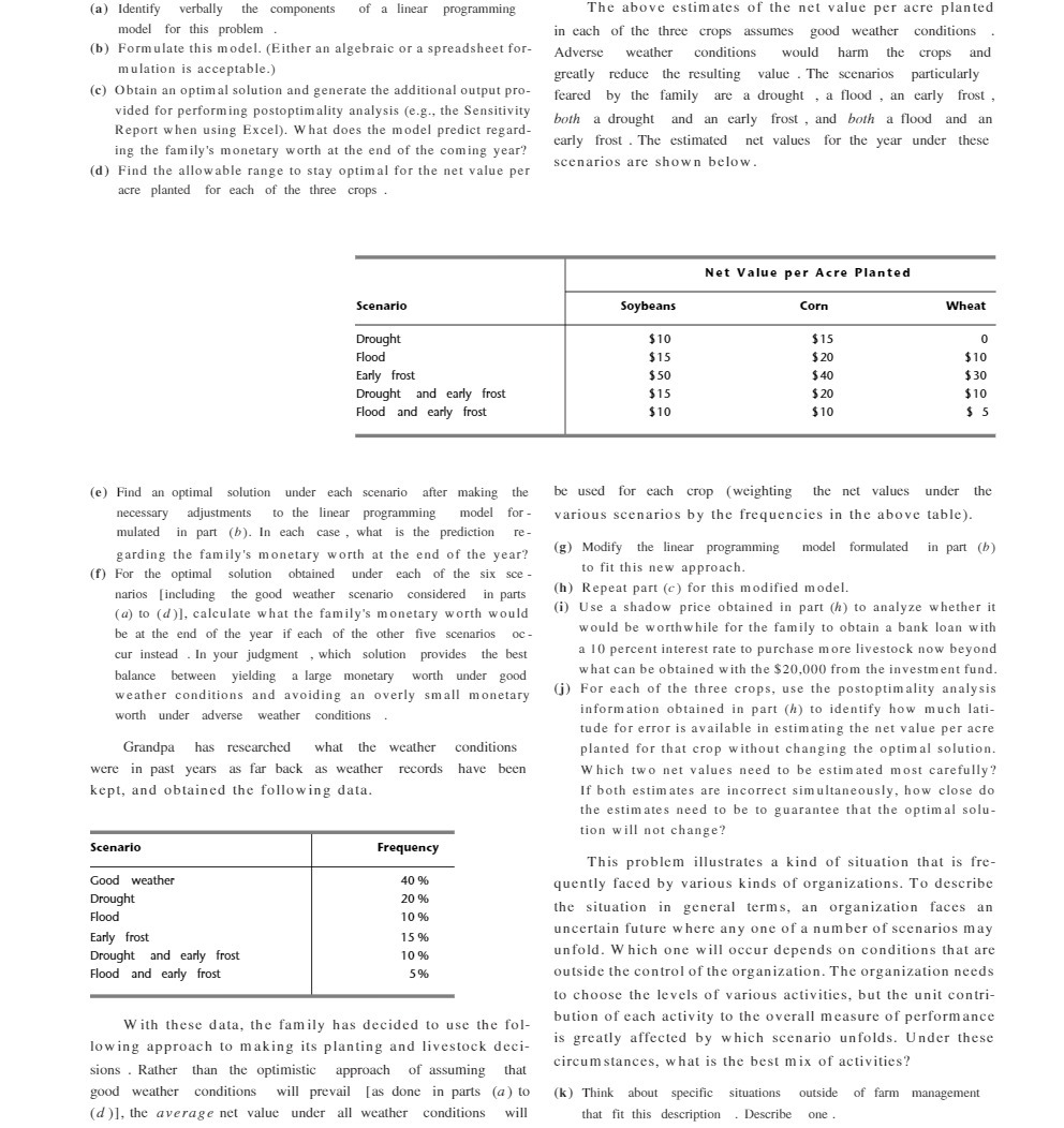 (a) Identify verbally th the components of a linear programming The