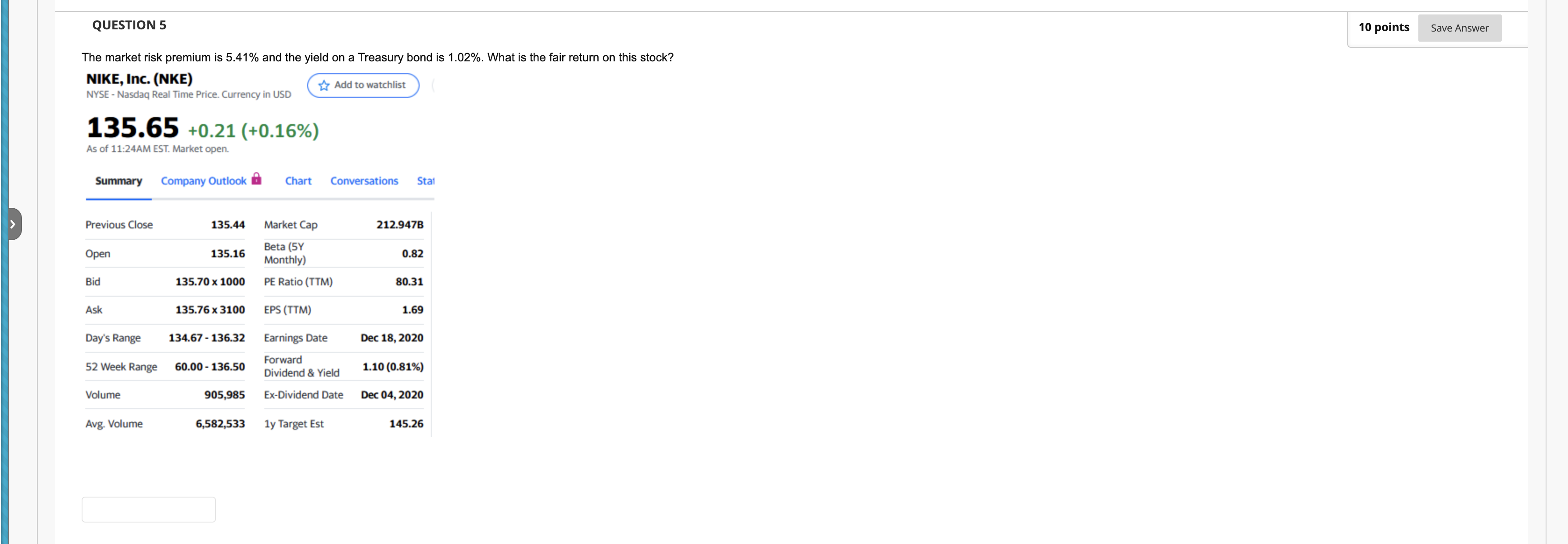 $2.60 what is the stock's HPR? QUESTION 2 10 points Save Answer