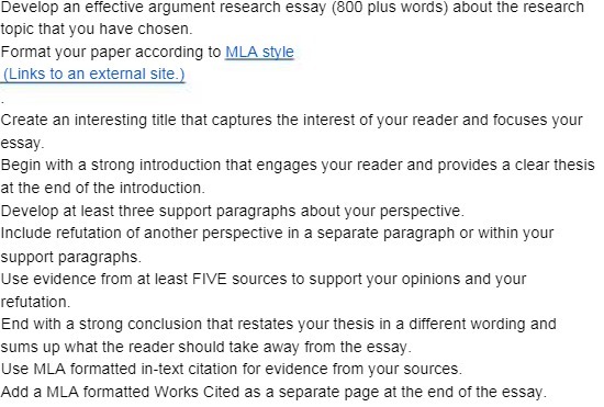 Develop an effective argument research essay (800 plus words) about the
