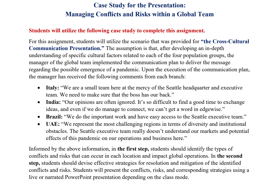  Case Study for the Presentation: Managing Conflicts and Risks within a