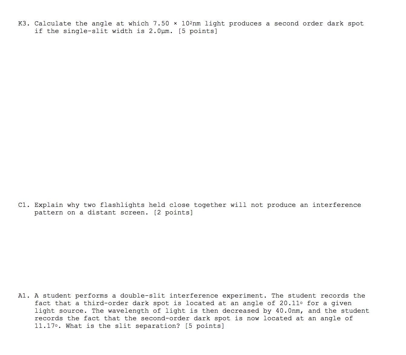 the distance between the first and the seventh dark spots to be