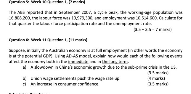  Question 5: Week 10 Question 1, (7 marks) The ABS reported
