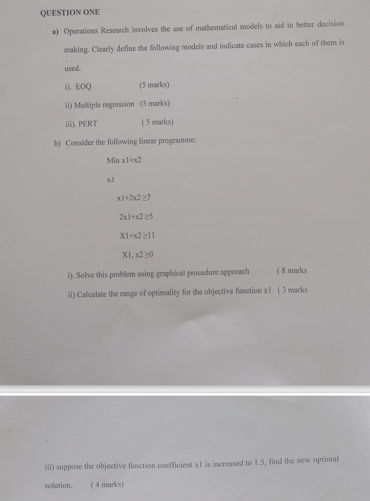 RESEARCH OPERATIONCLEAR FORMATTING QUESTION ONE a) Operations Research involves the use of