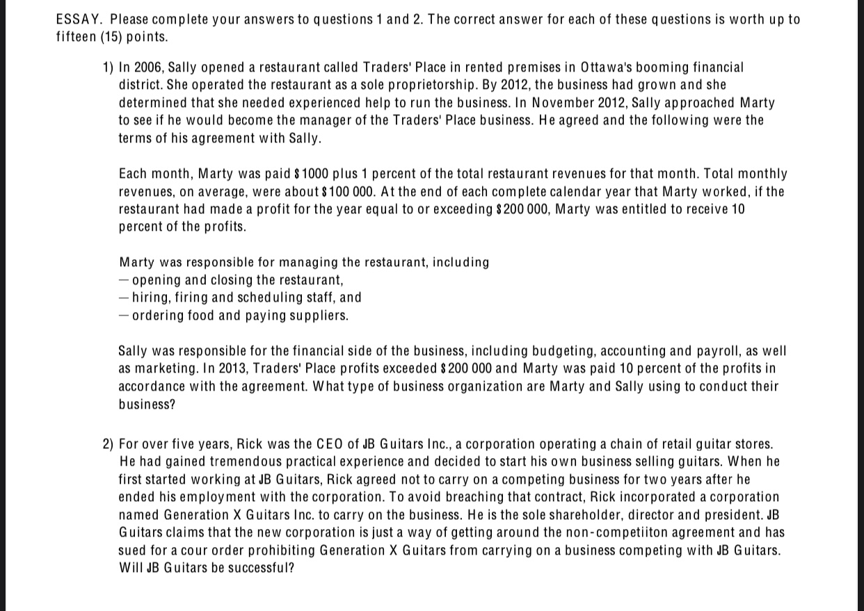 The answer must include which ownership is the restaurant or store, and